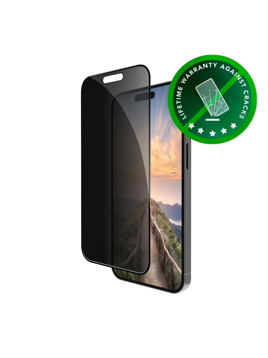 dbramante1928 Eco-shield - Screen protector for mobile phone - film - with privacy filter - frame colour black - for Apple iPhone 16