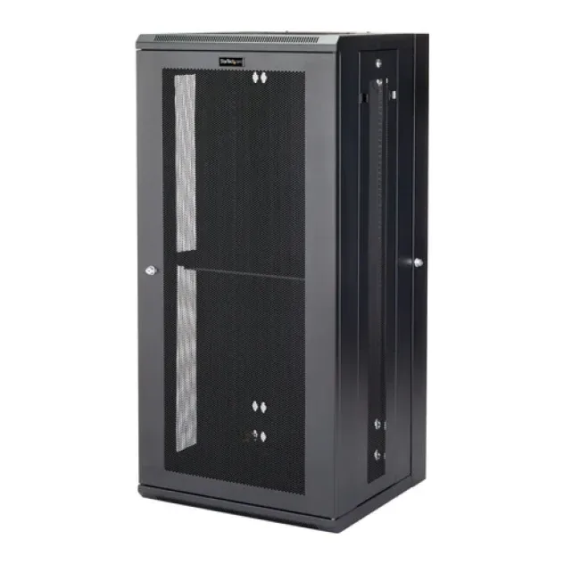 Startech 26U 19" Wall Mount Network Cabinet, 16" Deep Hinged Locking IT Network Switch Depth Enclosure, Assembled Vented Computer Equipment Data Rack with Shelf & Flexible Side Panels - 26U Vented Cabinet (RK2620WALHM) - Rack enclosure cabinet - wall mountable - black - 26U