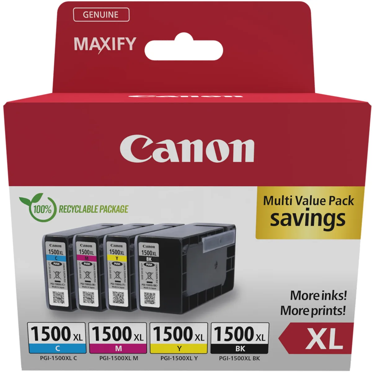 Canon PGI-1500XL BK/C/M/Y Multipack - 4-pack - XL - black, yellow, cyan, magenta - original - ink tank