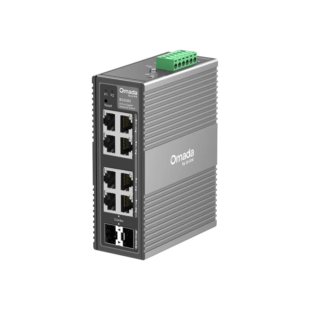 TP-Link Omada IES208G V1 - Switch - industrial - Managed - 6 x 10/100/1000 + 2 x combo Gigabit SFP/RJ-45 - DIN rail mountable, wall-mountable