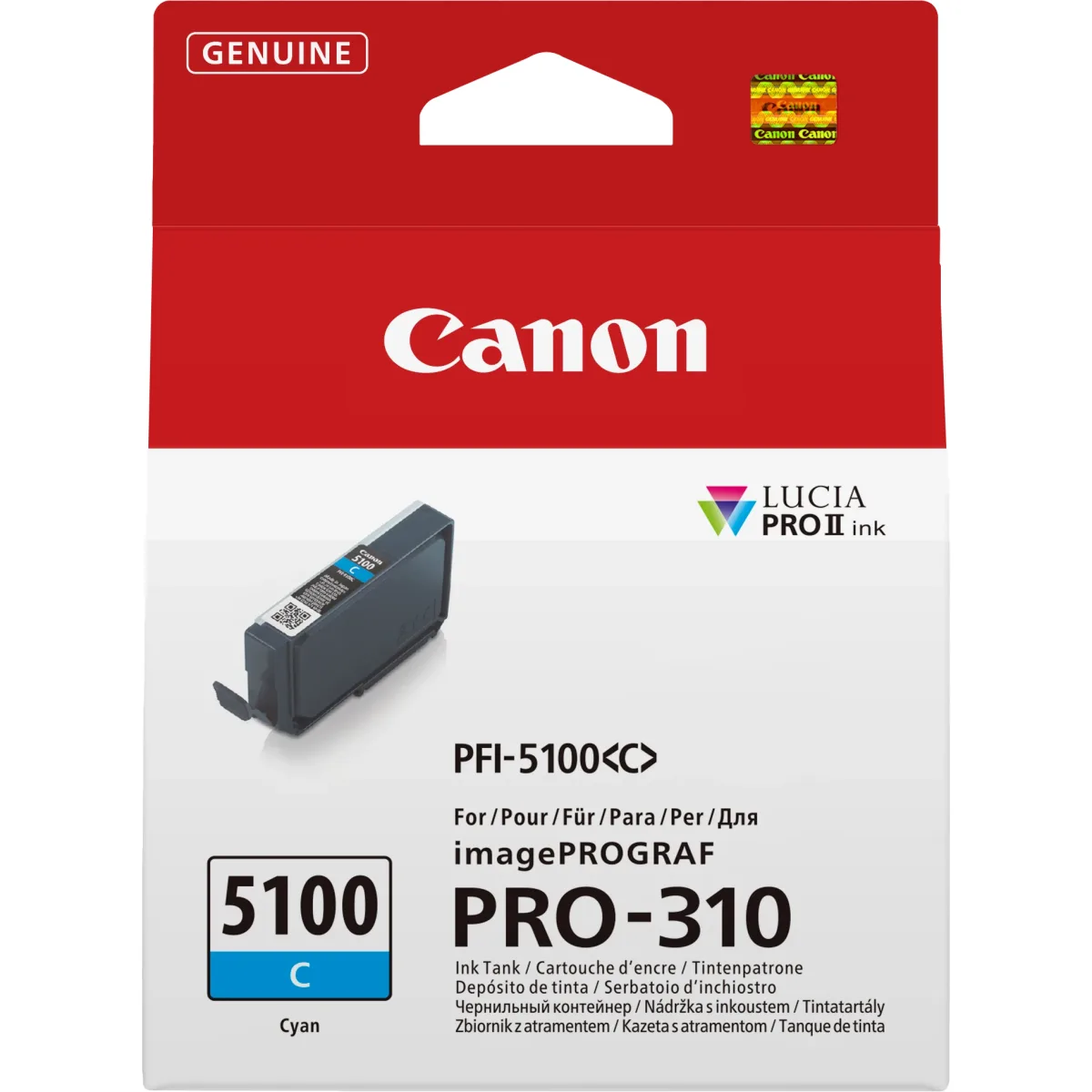 Canon PFI-5100 C - 14.4 ml - cyan - original - hanging box - ink tank - for imagePROGRAF PRO-310