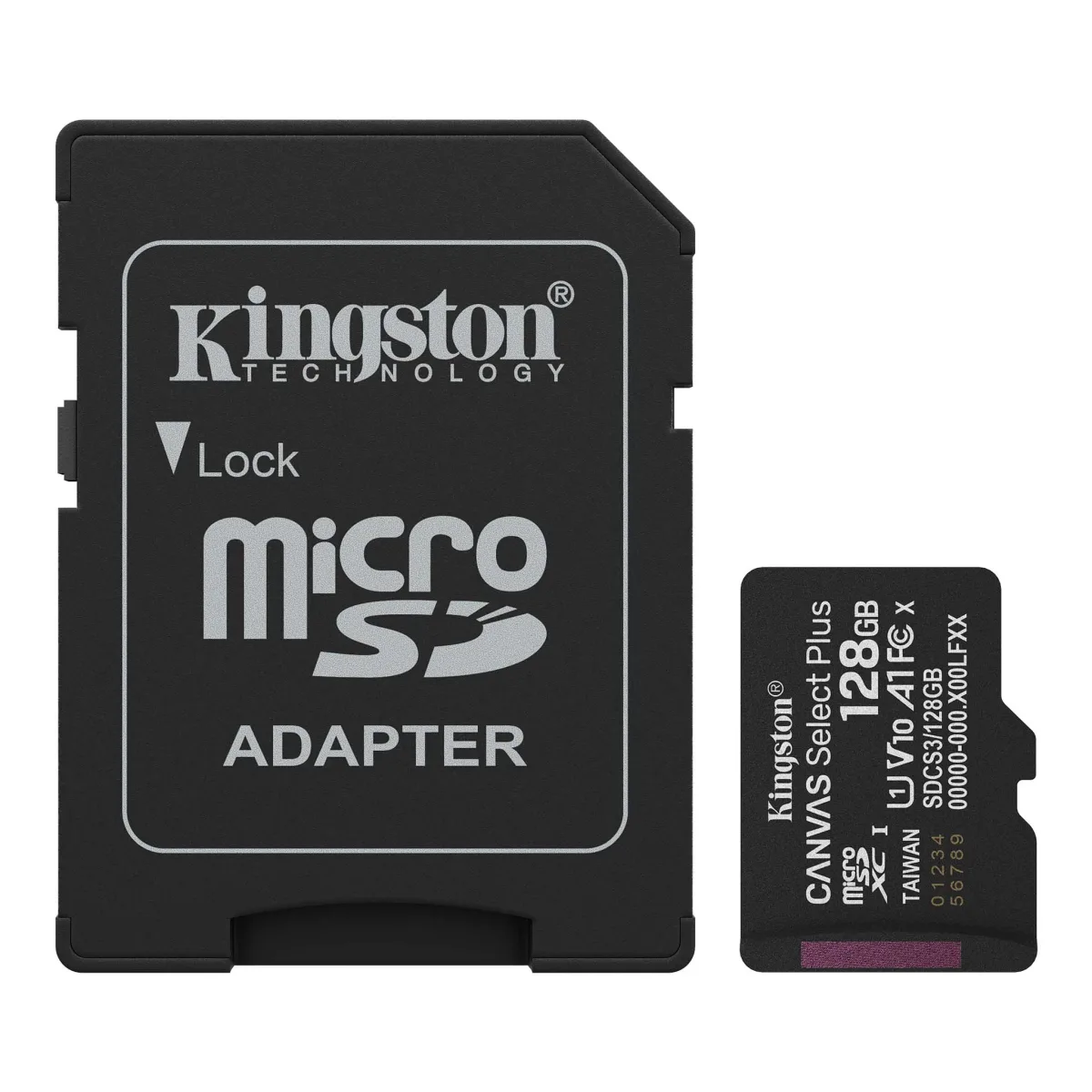 Kingston Canvas Select Plus - Flash memory card (microSDXC to SD adapter included) - 128 GB - A1 / Video Class V10 / UHS-I U1 / Class10 - microSDXC UHS-I