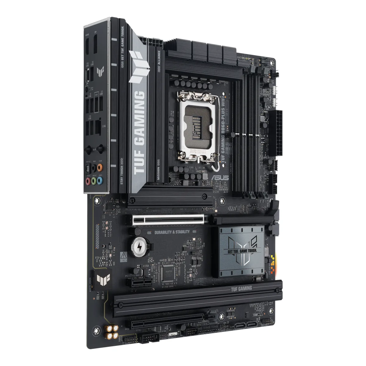 ASUS TUF GAMING B860-PLUS WIFI - Motherboard - ATX - LGA1851 Socket - B860 Chipset - USB-C 3.2 Gen 2x2, USB 3.2 Gen 2, USB 3.2 Gen 1, USB-C 3.2 Gen2 - 2.5 Gigabit LAN, Bluetooth, Wi-Fi 7 - onboard graphics (CPU required) - HD Audio (8-channel)
