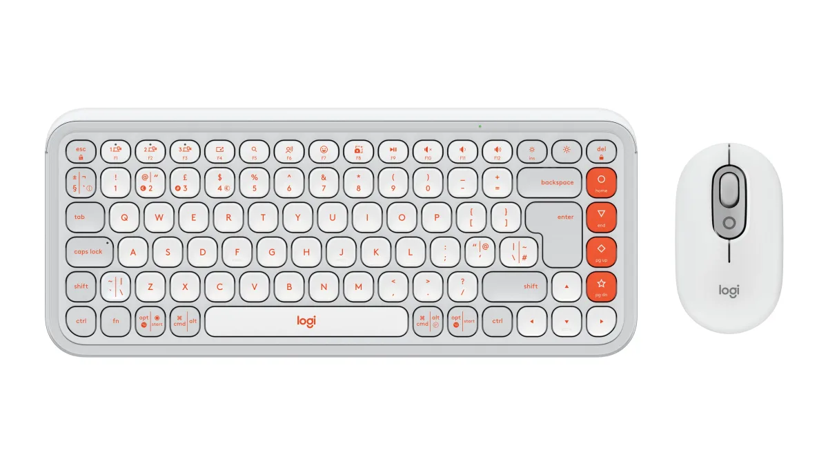 Logitech POP Icon Combo - Keyboard and mouse set - wireless - Bluetooth LE - QWERTY - UK - off-white, orange