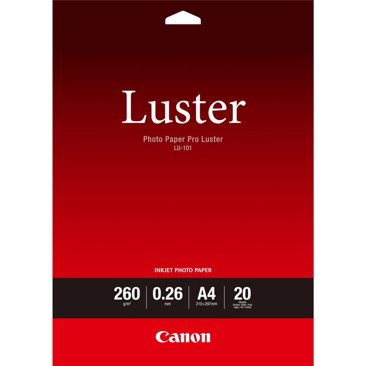 Canon Photo Paper Pro Luster LU-101 - Luster - 260 micron - A4 (210 x 297 mm) - 260 g/m² - 20 sheet(s) photo paper - for PIXMA PRO-1, PRO-10, PRO-100, TS7450i