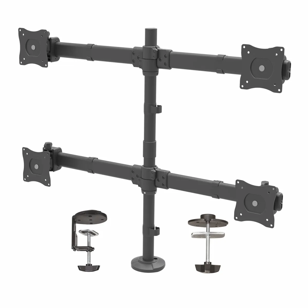 Startech Desk Mount Quad Monitor Arm, Ergonomic VESA 4 Monitor Mount 2x2 up to 27", Articulating & Height Adjustable Pole Mount, Tilt/Swivel/Rotate LCD/LED Screen, Clamp/Grommet - Heavy-duty VESA Mount (ARMQUAD) - Mounting kit - adjustable arm - for 4 monitors - heavy duty steel - screen size: 13"-27" - desk-mountable