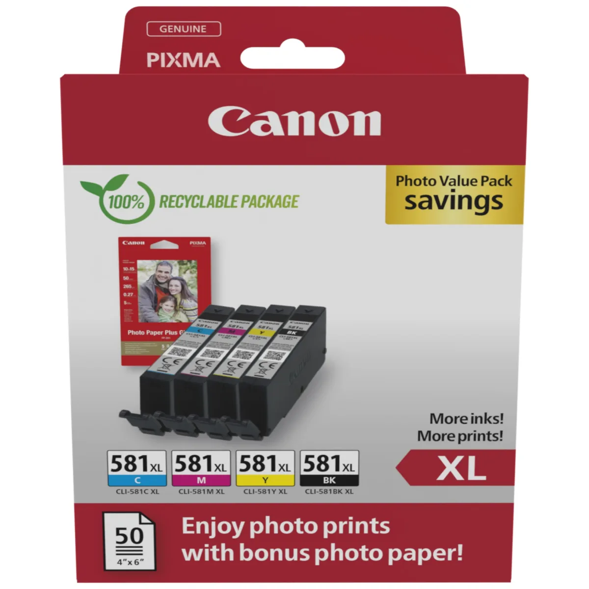 Canon CLI-581XL C/M/Y/BK Photo Value Pack - 4-pack - 8.3 ml - XL - black, yellow, cyan, magenta - original - box - ink tank / paper kit