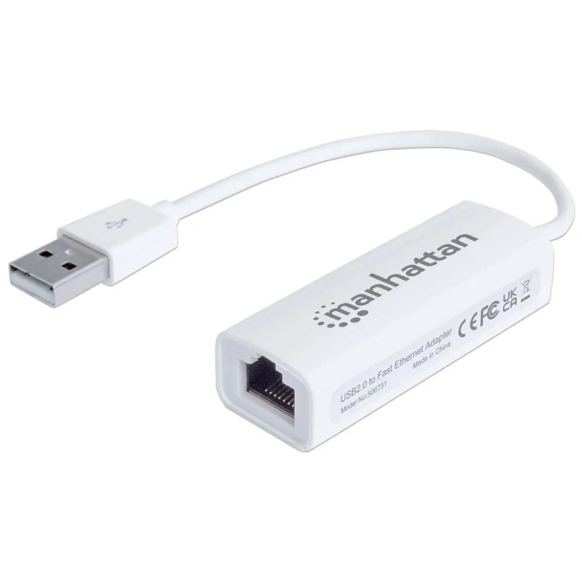 Manhattan 506731 USB-A Network Adapter USB 2.0- 10/100 Mbps Ethernet White