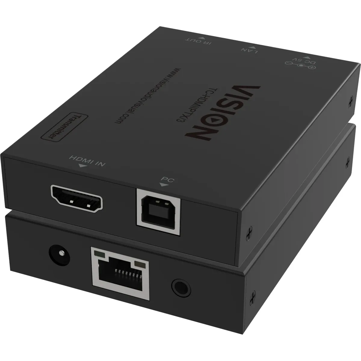 HDMI and USB over IP Transmitter - transmitter only, receiver needs to be purchased separately - transmits HDMI one to one or one to many - transmits USB 1.1 - plug and play - ir pass though - maximum resolution hd 1920x1200 at 60 Hz - HDCP compliant - supports audio carried with HDMI signal - high quality h265 compression - latency < 120ms - maximum length point to point 150 m - auto-standby to allow display to sleep - black