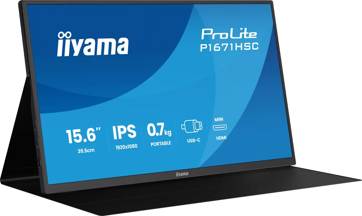 iiyama ProLite P1671HSC-B1 - LED monitor - 15.6" - open frame - 1920 x 1080 Full HD (1080p) @ 60 Hz - IPS - 250 cd/m² - 1000:1 - 3 ms - Mini HDMI, USB-C - black, matte