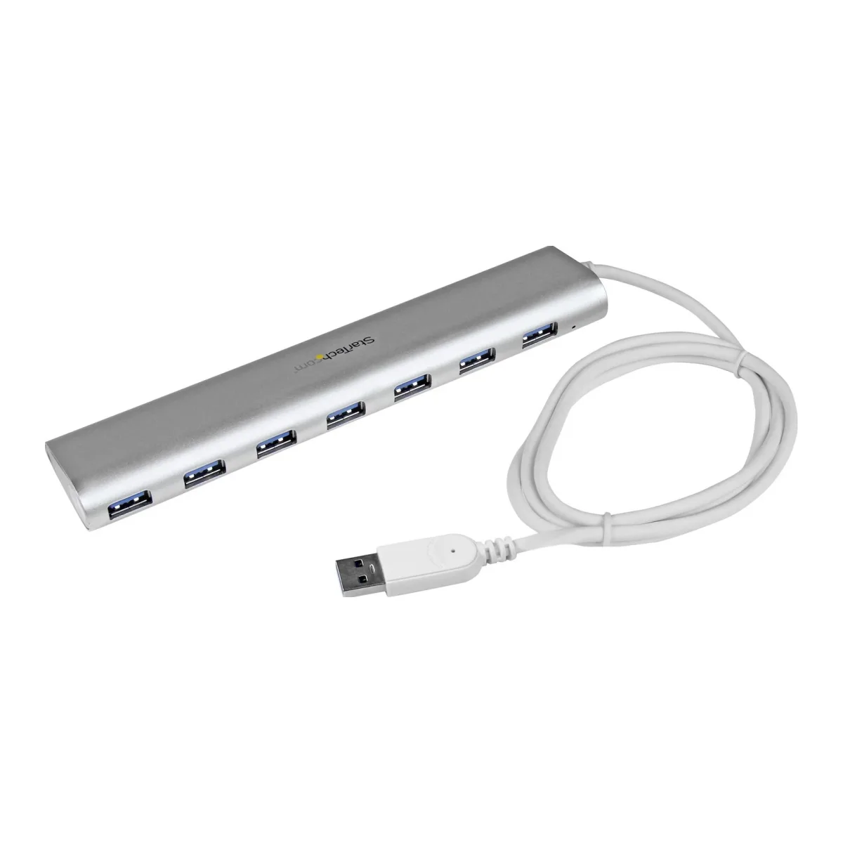 Startech 7 Port Compact USB 3.0 Hub with Built-in Cable - Aluminum USB Hub - Silver USB3 Hub with 20W Power Adapter (ST73007UA)