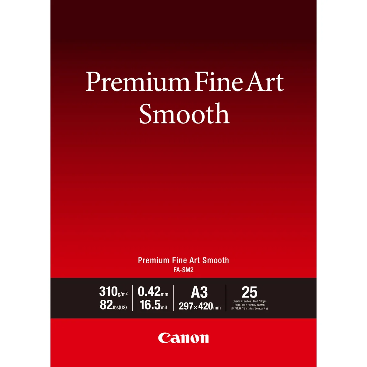 Canon Premium Fine Art FA-SM2 - Smooth - 16.5 mil - A3 (297 x 420 mm) - 310 g/m² - 82 lbs - 25 sheet(s) photo paper - for imagePROGRAF PRO-1000, PRO-300, PIXMA PRO-10S