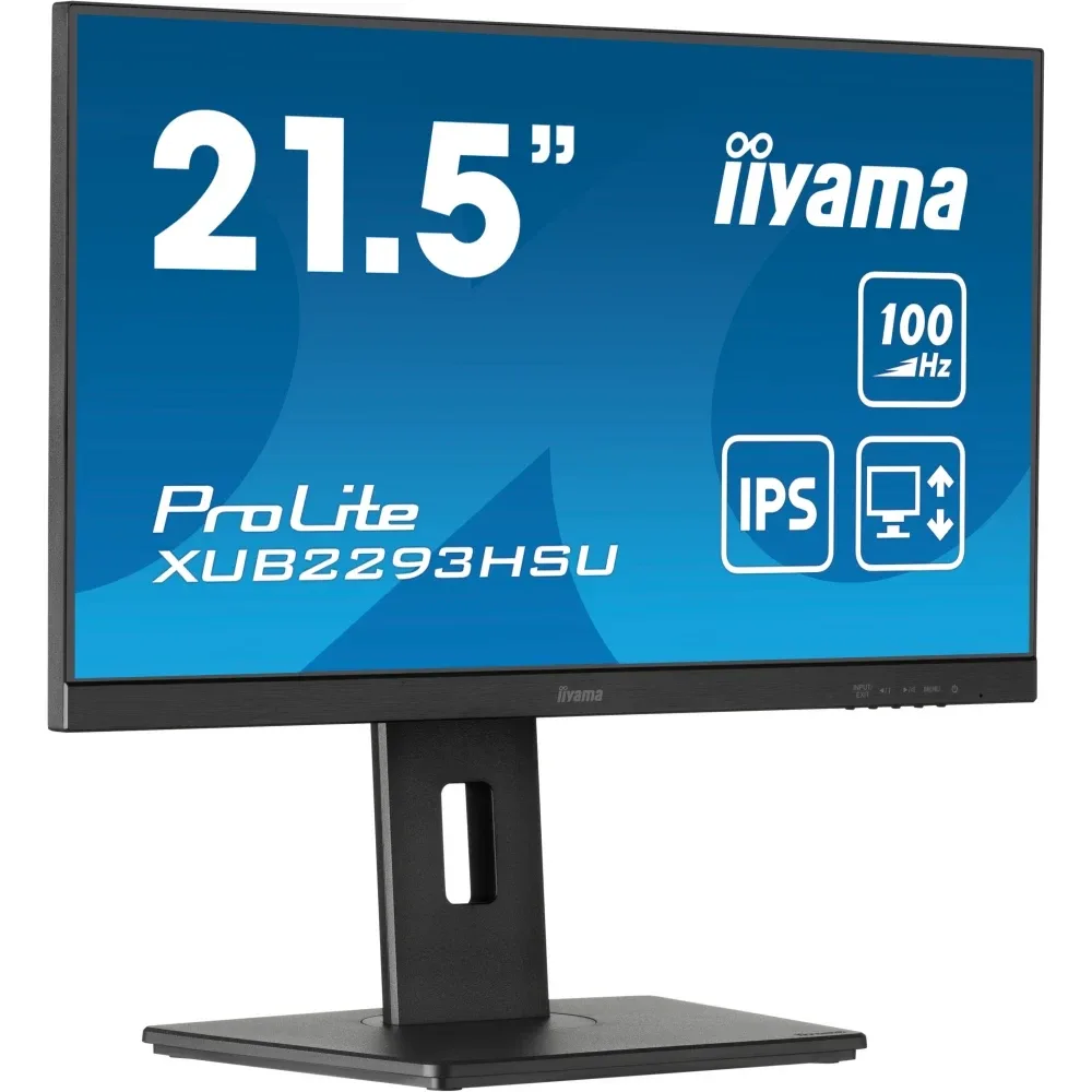 iiyama PROLITE XUB2293HSU-B7 22 inch IPS Monitor, Full HD, 1ms, USB Hub, HDMI, DisplayPort, Freesync, 100Hz, Speakers, Black, Internal PSU, VESA, Height Adjustable, Pivot