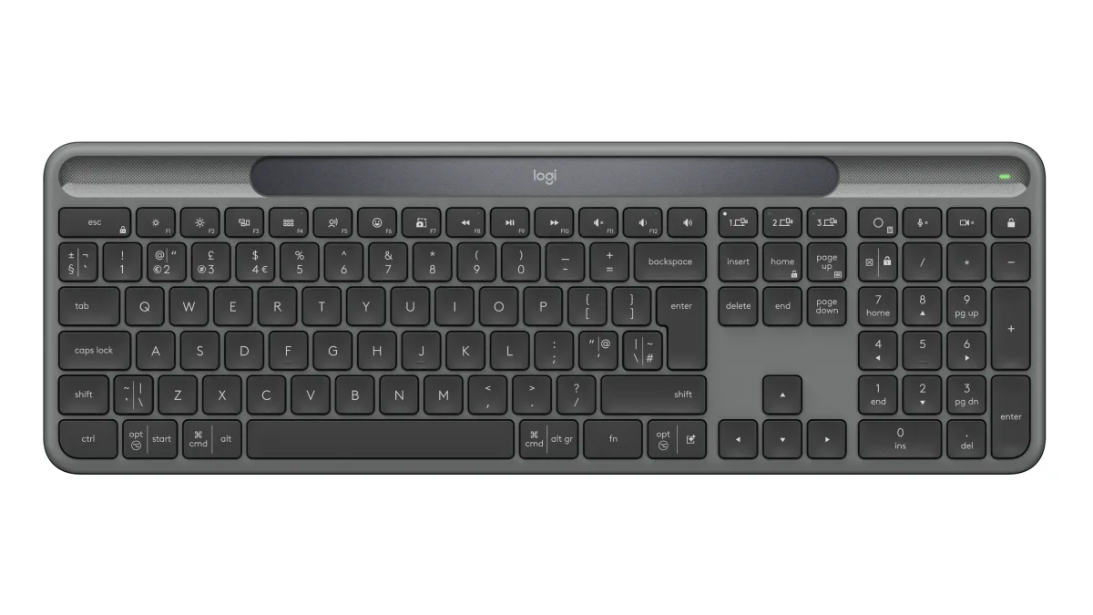 Logitech Signature Slim Solar+ K980 - Keyboard - full size - wireless - Bluetooth LE - QWERTY - UK - key switch: scissor switches - graphite