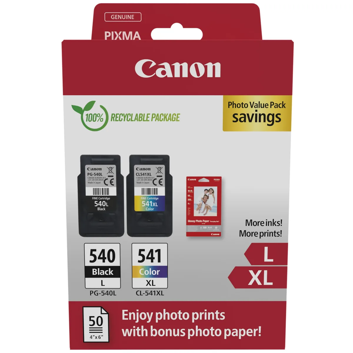 Canon PG-540L/CL-541XL Photo Value Pack - Glossy - 2-pack - High Yield - black, colour (cyan, magenta, yellow) - original - hanging box - ink tank / paper kit