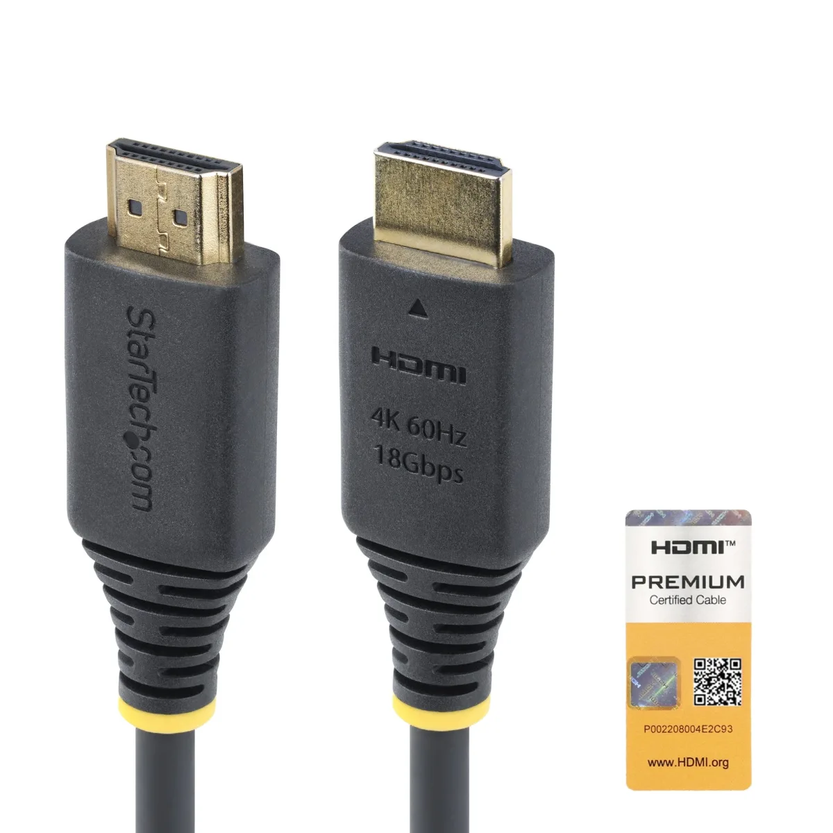 Startech 1.6ft (50cm) Premium Certified High Speed HDMI Cable, 4K60Hz - Premium High Speed - HDMI cable with Ethernet - HDMI male to HDMI male - 50 cm - black - passive, 4K60Hz support