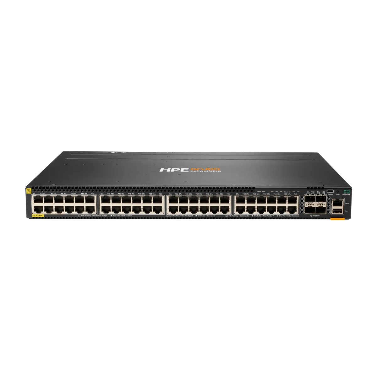 HPE Aruba 6300M - Switch - L3 - Managed - 48 x 10/100/1000 (PoE+) + 4 x 1 Gigabit / 10 Gigabit / 25 Gigabit / 50 Gigabit SFP56 (uplink / stacking) - front and side to back - rack-mountable - PoE+ (1440 W)