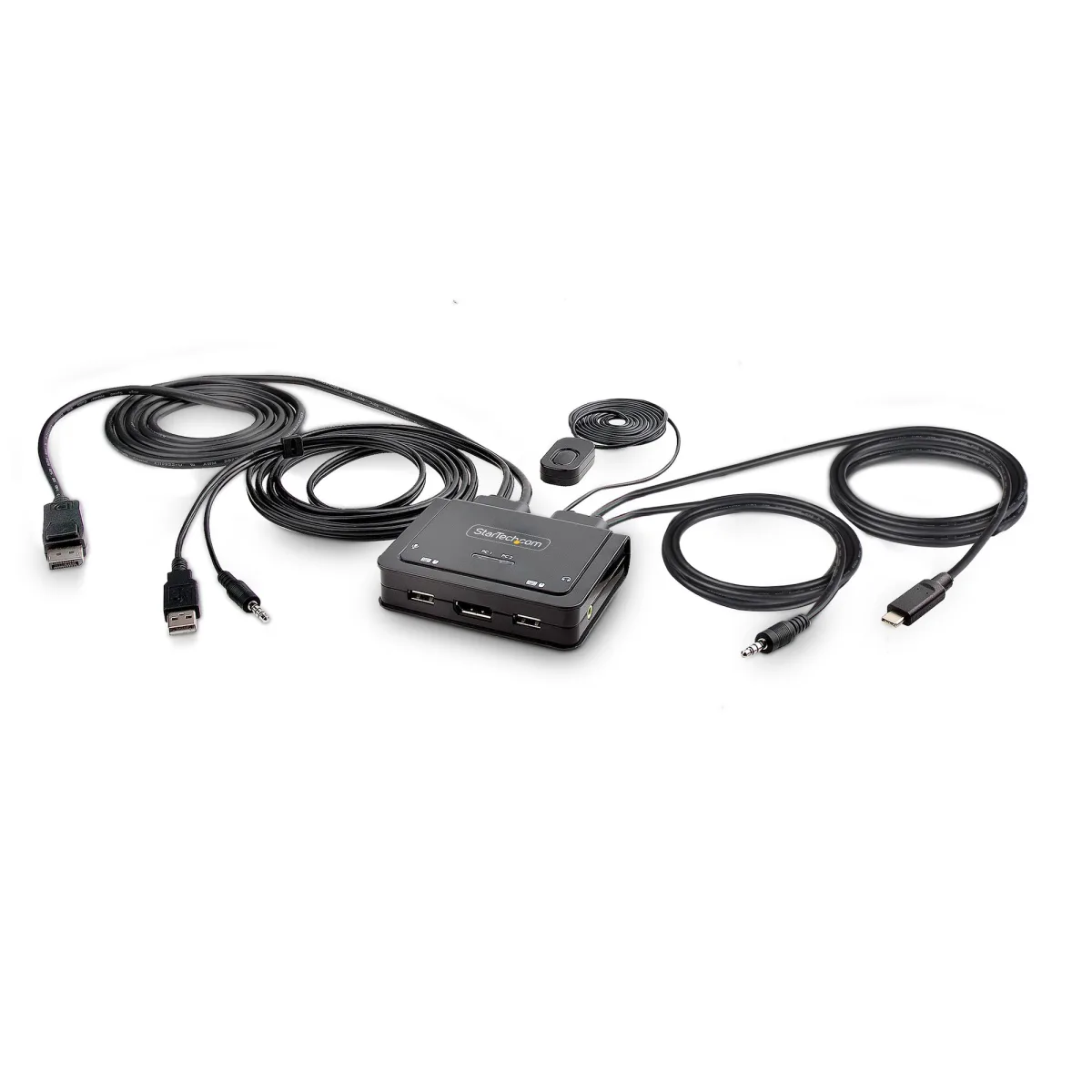 Startech 2-Port Hybrid USB-C DisplayPort Cable KVM Switch, 4K 60Hz, Compact KVM with 6ft/1.8m USB-A/DisplayPort/Audio & 4ft/1.2m USB-C Integrated Host Cables, Bus Powered - Remote Push Button/Hotkey Switching (C2-D46-UAC-CBL-KVM) - KVM / audio / USB switch - compact - 2 x KVM / audio / USB - 1 local user - desktop
