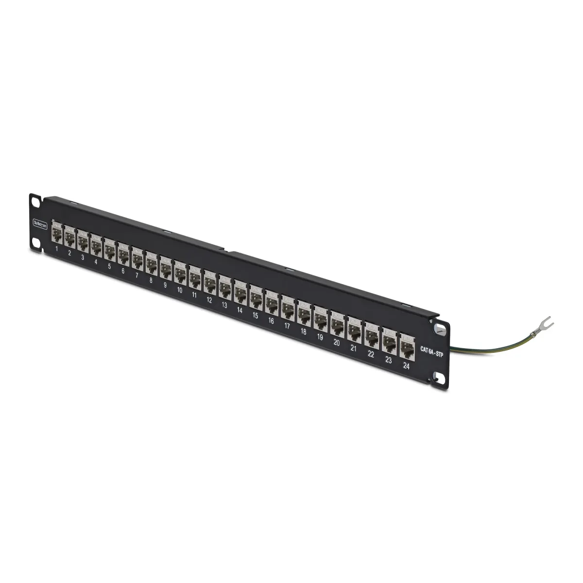 Startech - Feed through patch panel - with cable management bar, inline couplers - rack mountable - CAT 6a - STP - RJ-45 X 24 - black & silver - 1U - 19" - TAA Compliant