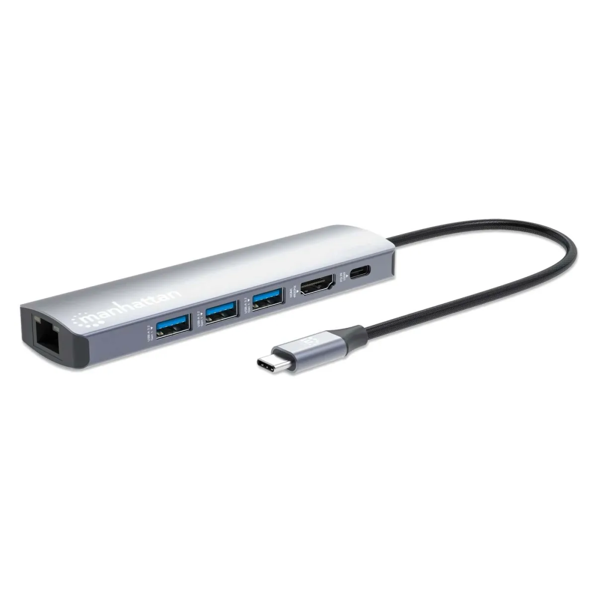 Manhattan 153959 USB-C Dock/Hub 6-PORT- Enet/HDMI/USB-A(X3)/USB-C/PD100
