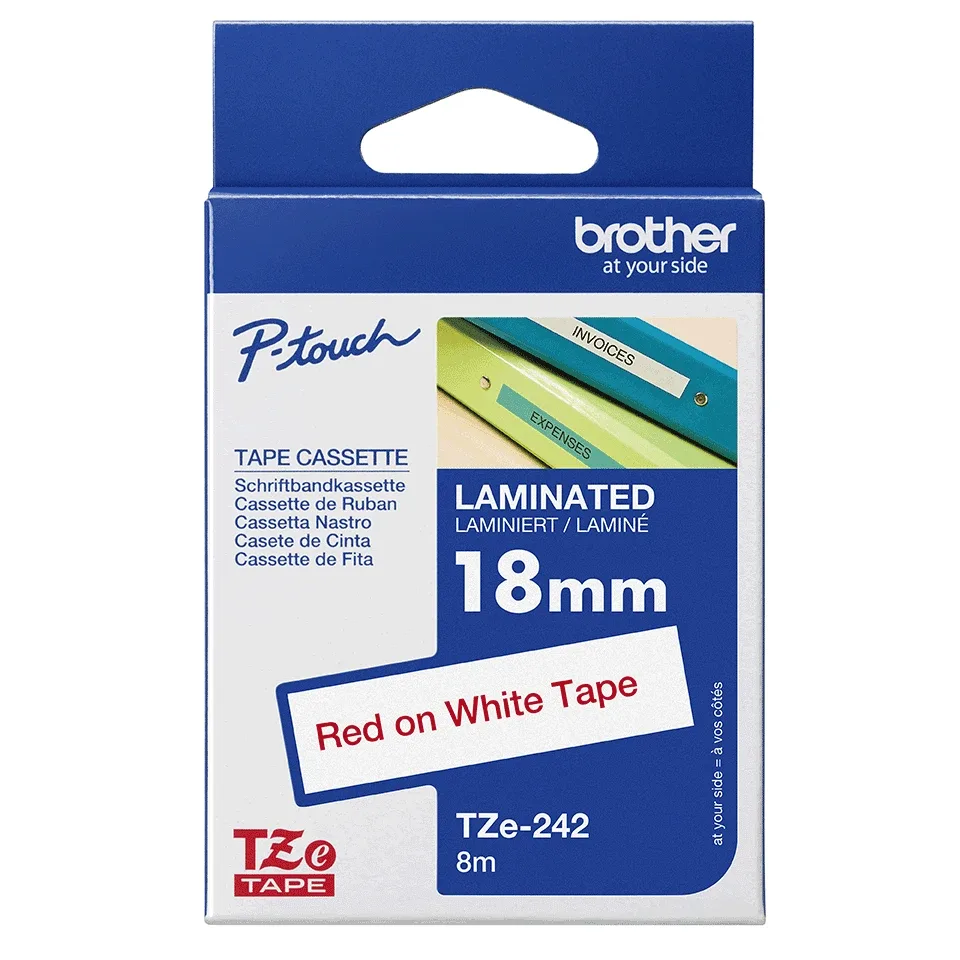 Brother TZe-242 - Standard adhesive - red on white - Roll (1.8 cm x 8 m) 1 cassette(s) laminated tape - for Brother PT-D600, P-Touch PT-18, 3600, 9800, D450, D800, E500, E550, H101, H500, P750, P900