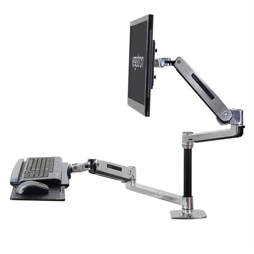 Ergotron WorkFit-LX Sit-Stand Desk Mount System - Mounting kit (articulating arm, pole, keyboard arm, 2 extension brackets, wrist rest, 2 collars, mount bracket, grommet base, keyboard tray, desk clamp base) for LCD display / keyboard / mouse - aluminium - polished aluminium - screen size: up to 42" - desktop