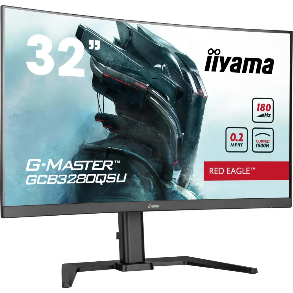 iiyama G-Master GCB3280QSU-B2  Red Eagle 32 Inch Curved Gaming Monitor, Black, 2560x1440, 0.2ms, 180hz, FreeSync, HDMI, Display Port, USB Hub, Speakers, Int PSU, Height Adjustable, Swivel, VESA