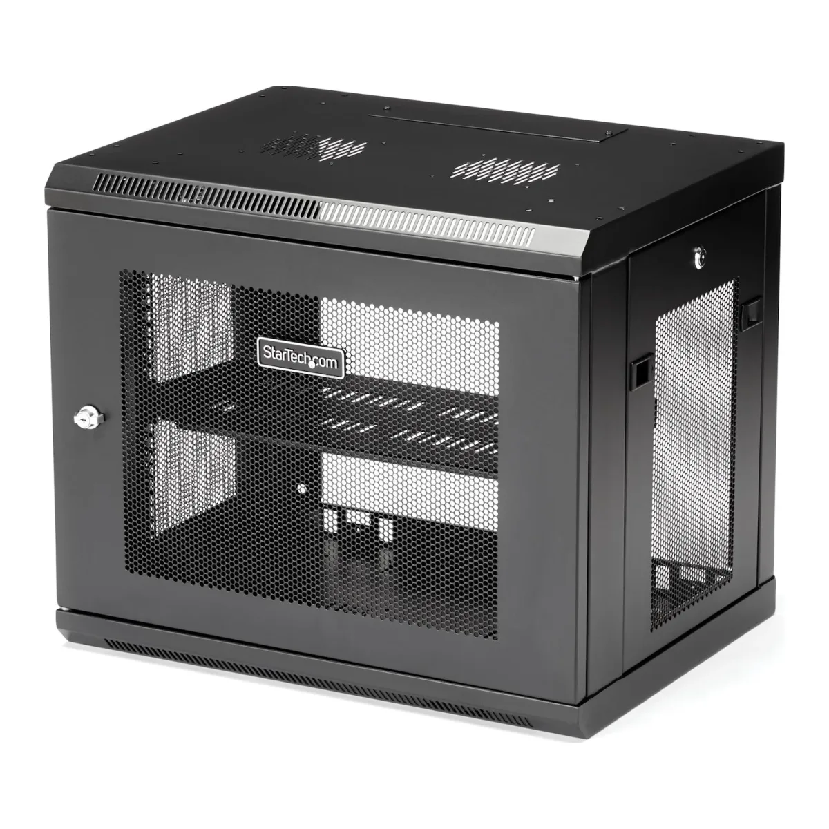 Startech 2 Post 9U 19" Wall Mount Network Cabinet, Adjustable Depth 6-15" Locking IT Switch Depth Enclosure, Vented Computer/Electronics Equipment Data Rack w/ Shelf + Hook & Loop Tape - 19 Inch Wall Cabinet (RK9WALM) - Rack enclosure cabinet - wall mountable - black - 9U
