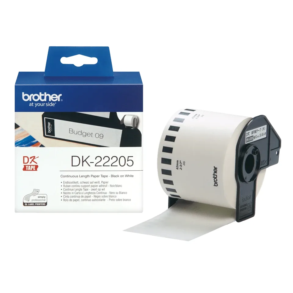 Brother DK22205 Cinta Continua Blanca Ancho 62MM Longitud 30.48M