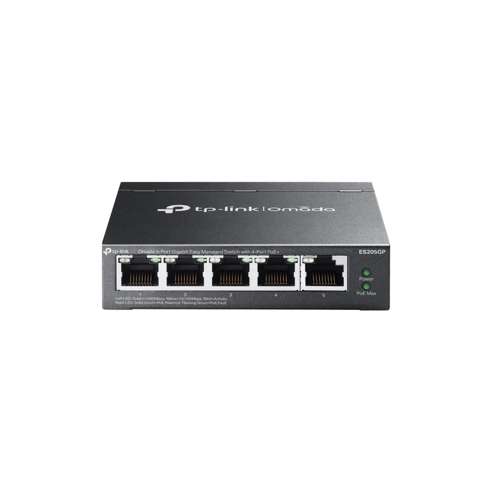 TP-Link Omada ES205GP V1 - Switch - Managed - 4 x 10/100/1000 (PoE+) + 1 x 10/100/1000 - desktop, wall-mountable - PoE+ (65 W)