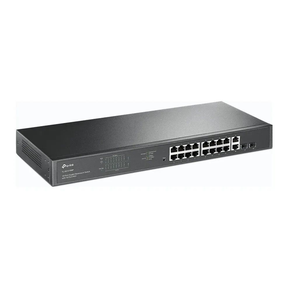 TP-Link JetStream TL-SG1218MP - V1 - switch - 16 x 10/100/1000 (PoE+) + 2 x 10/100/1000 + 2 x combo Gigabit SFP - rack-mountable - PoE+ (250 W)