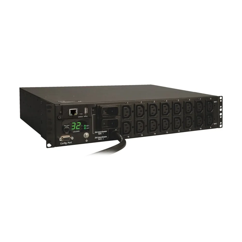 Eaton 7.4kW Single-Phase Switched PDU, LX Interface, 230V Outlets (16-C13), IEC-309 Blue 230V 32A, 3.6m Cord, 2U Rack-Mount, TAA - Horizontal rackmount - power distribution unit (rack-mountable) - 32 A - AC 230 V - 7.4 kW - Ethernet 10/100 - input: IEC 60309 - output connectors: 16 - 2U