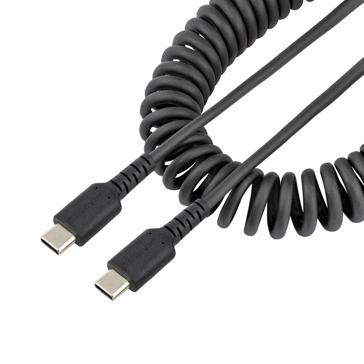 StarTech 20in (50cm) USB C Charging Cable, Coiled Heavy Duty Fast Charge & Sync USB-C Cable, High Quality USB 2.0 Type-C Cable, Rugged Aramid Fiber, TPE, 3A, S20, iPad, Pixel - Durable Male to Male USB, Black - USB cable - USB-C (M) to USB-C (M) - USB 2.0 - 3 A - 50 cm - coiled - black