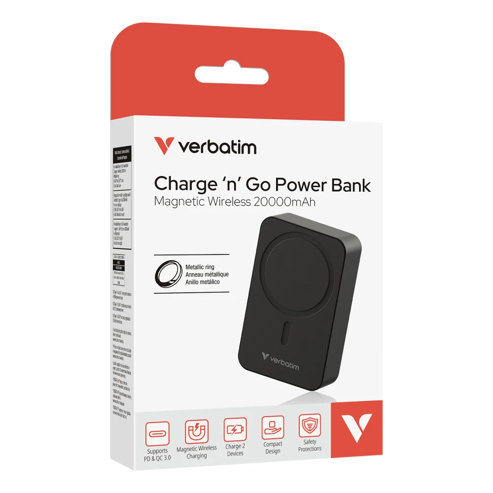 Verbatim (32223) Charge 'n' Go Power Bank Magnetic Wireless Charging 20000mAh Black
