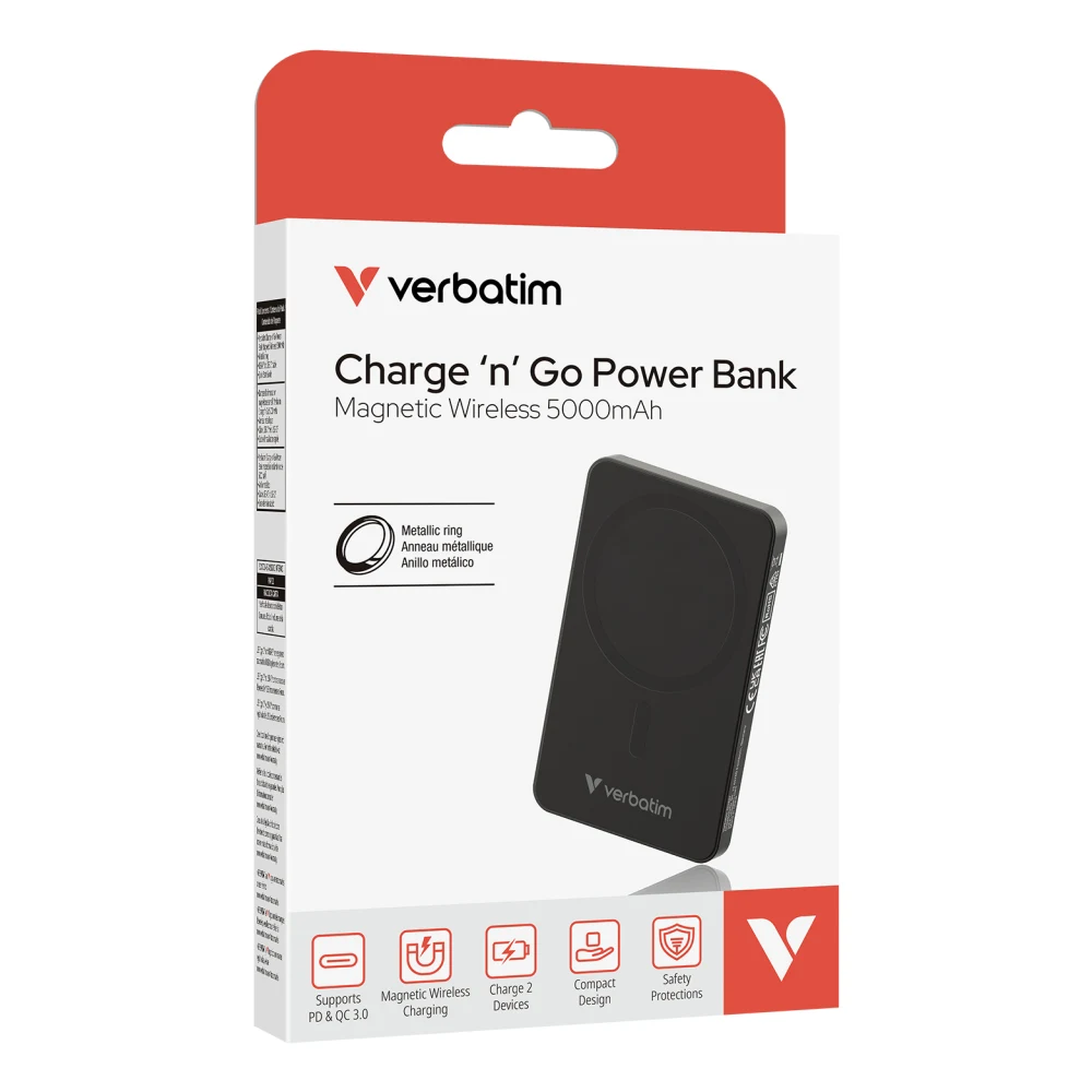 Verbatim (32225) Charge 'n' Go Essentials MagSafe Power Bank Wireless 5000mAh Black