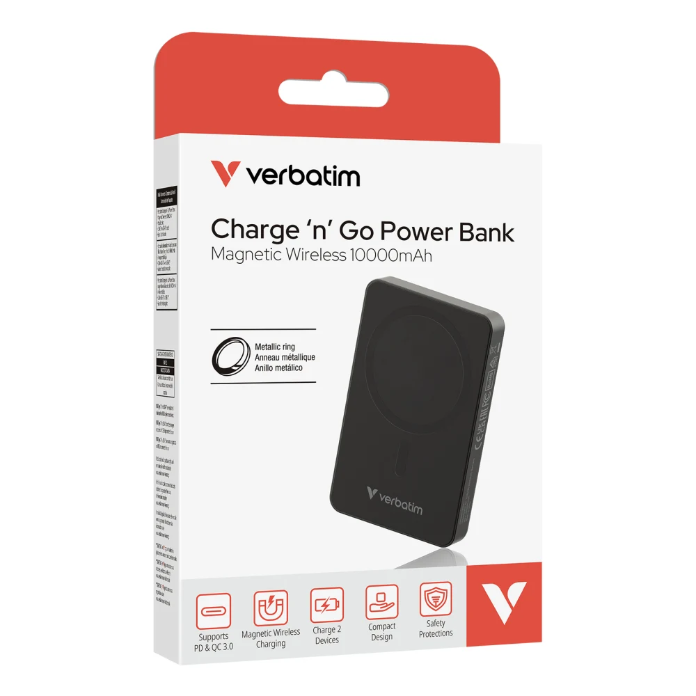 Verbatim (32227) Charge 'n' Go Essentials MagSafe Power Bank Wireless 10000mAh Black