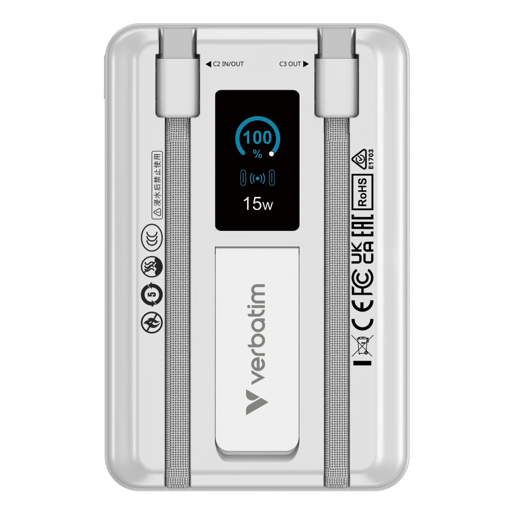 Verbatim (32273) Charge'n'Go 2C & Display MagSafe Power Bank 10000 mAh Silver