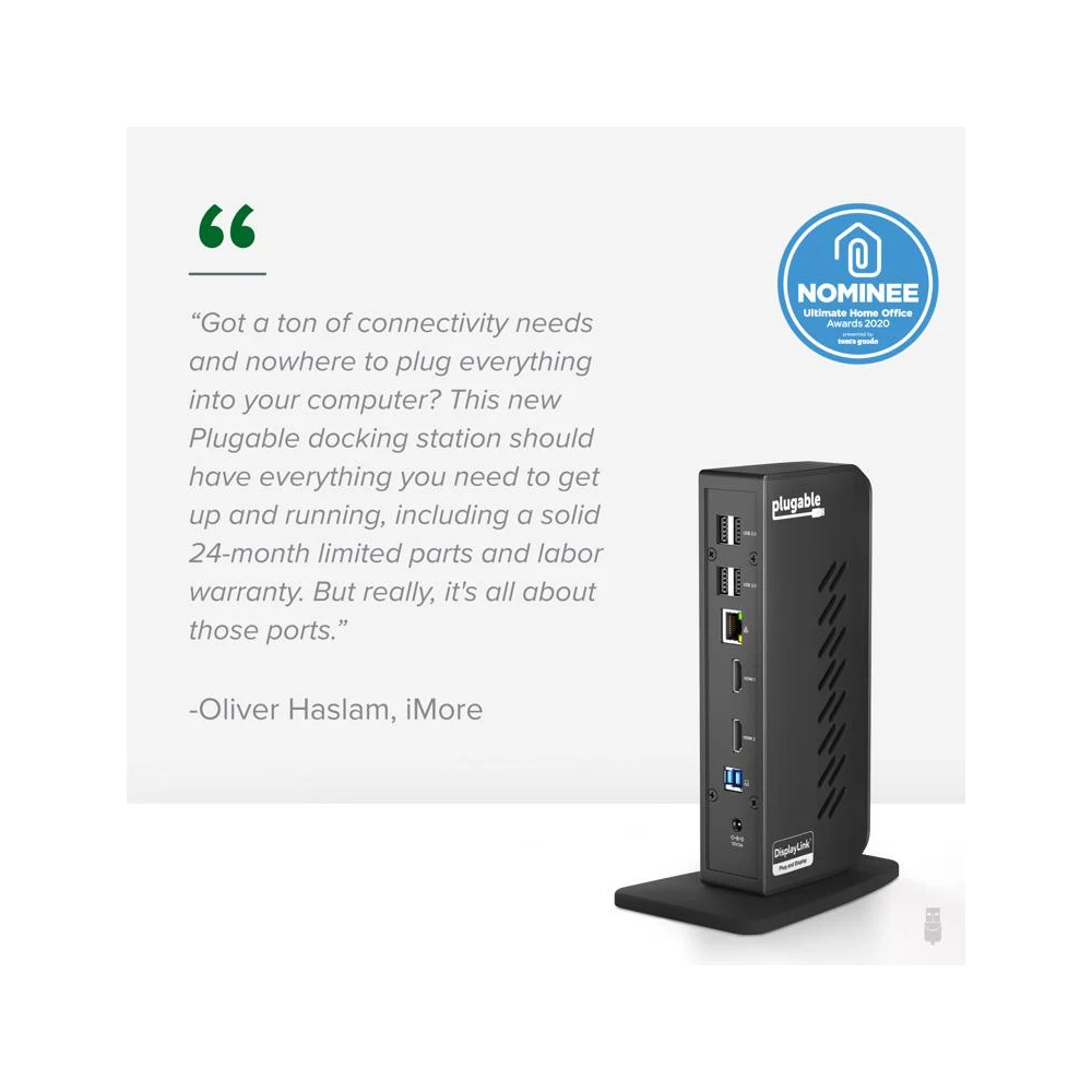 Plugable UD-3900Z USB-A/USB-C Dual Monitor Universal DisplayLink Certified Docking Station