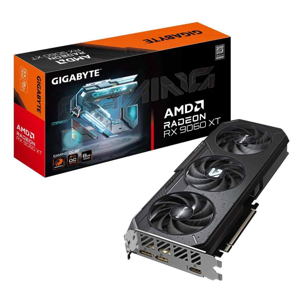 Gigabyte Radeon RX 9060 XT GAMING OC 8GB GDDR6 Graphics Card, 2048 Streams, 3320 MHz Boost Clock, Triple Fan, RGB, 2x DisplayPorts / 2x HDMI Ports