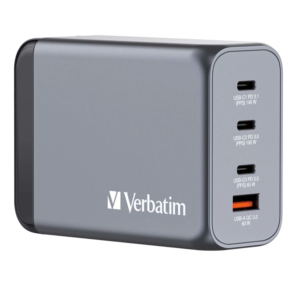 Verbatim (32205) GNC-240 GaN Charger 240W With 1 X USB-C 140W /1 X USB-C 100W / 1 X USB-C 65W / 1 X USB-A QC 3.0 (EU/UK/US)