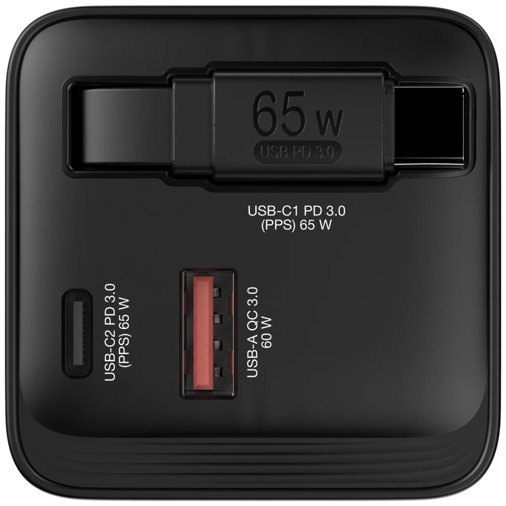 Verbatim (32217) GaN Wall Charger 65W 2 Port with Retractable Cable