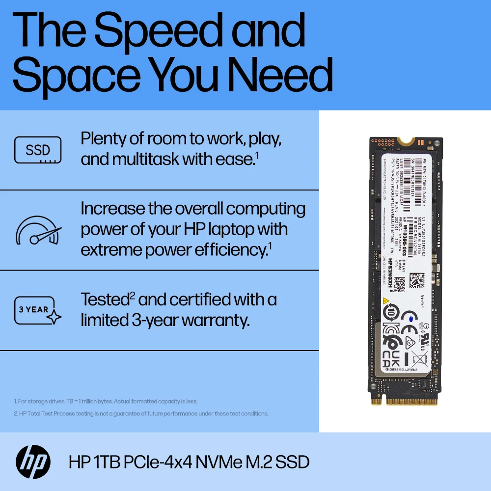 HP - SSD - 1 TB - internal - M.2 2280 - PCIe 4.0 x4 (NVMe) - for Elite x360, EliteBook 1040 G11, 630 G11, 64X G11, 66X G11, 83X G11, 84X G11, 86X G11