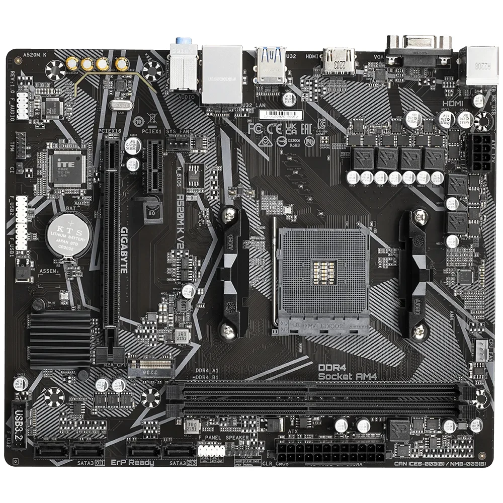 Gigabyte A520M K V2 Ultra Durable AMD AM4 Socket Motherboard, Micro-ATX, 2x DDR4 Slots, 1x M.2 Socket, GbE LAN, 1x D-Sub / 1x HDMI Port