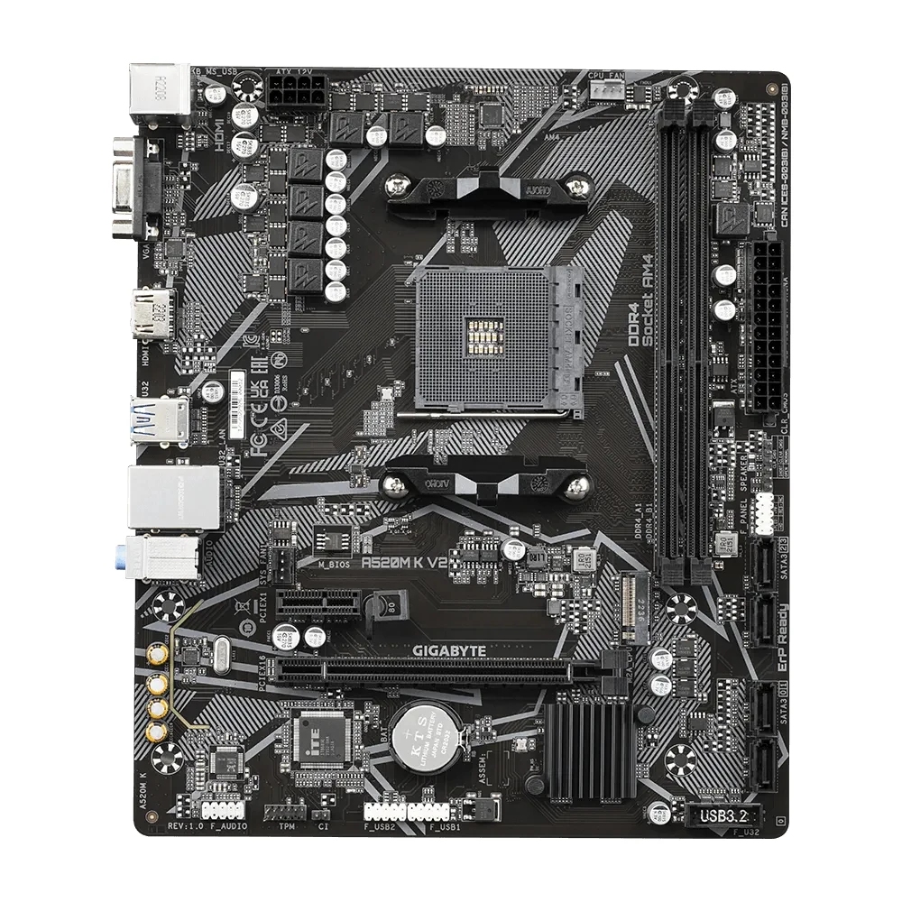 Gigabyte A520M K V2 Ultra Durable AMD AM4 Socket Motherboard, Micro-ATX, 2x DDR4 Slots, 1x M.2 Socket, GbE LAN, 1x D-Sub / 1x HDMI Port