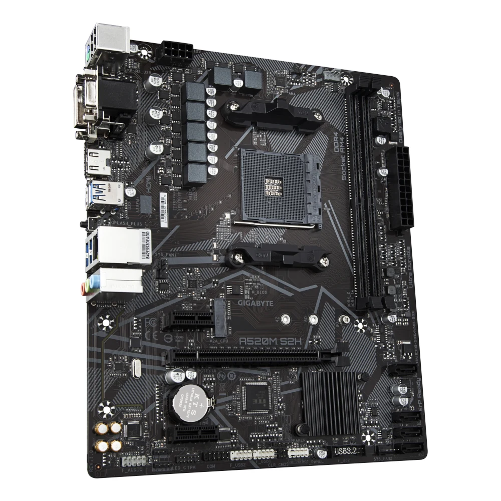 Gigabyte A520M S2H Ultra Durable AMD AM4 Socket Motherboard, Micro-ATX, 2x DDR4 Slots, 1x M.2 Socket, GbE LAN, 1x D-Sub / 1x DVI-D / 1x HDMI Port