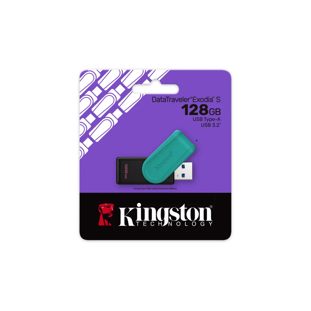 Kingston DataTraveler Exodia S DTXS/128GB USB Flash Drive, 128GB, USB 3.2, Black/Green, Swivel Cap Design