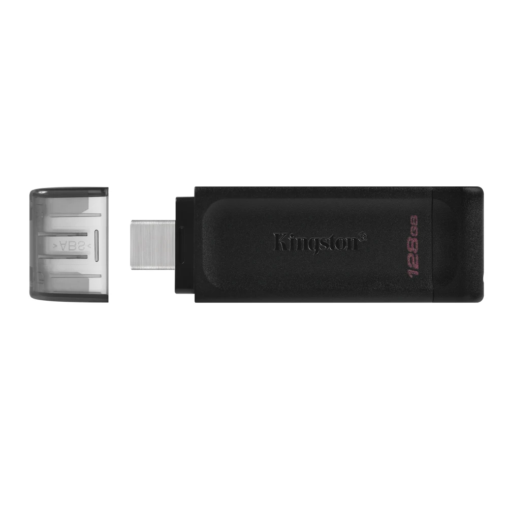 Kingston DT70/128GB DataTraveler 128GB USB Flash Drive, USB 3.2,  USB-C, Gen1, 80MB/s, Cap Design, Black, Retail.