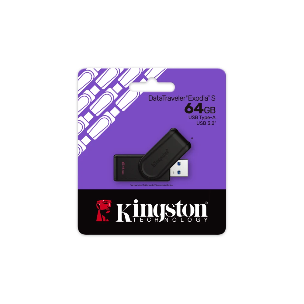 Kingston DataTraveler Exodia S DTXS/64GB USB Flash Drive, 64GB, USB 3.2,  Black, Swivel Cap Design