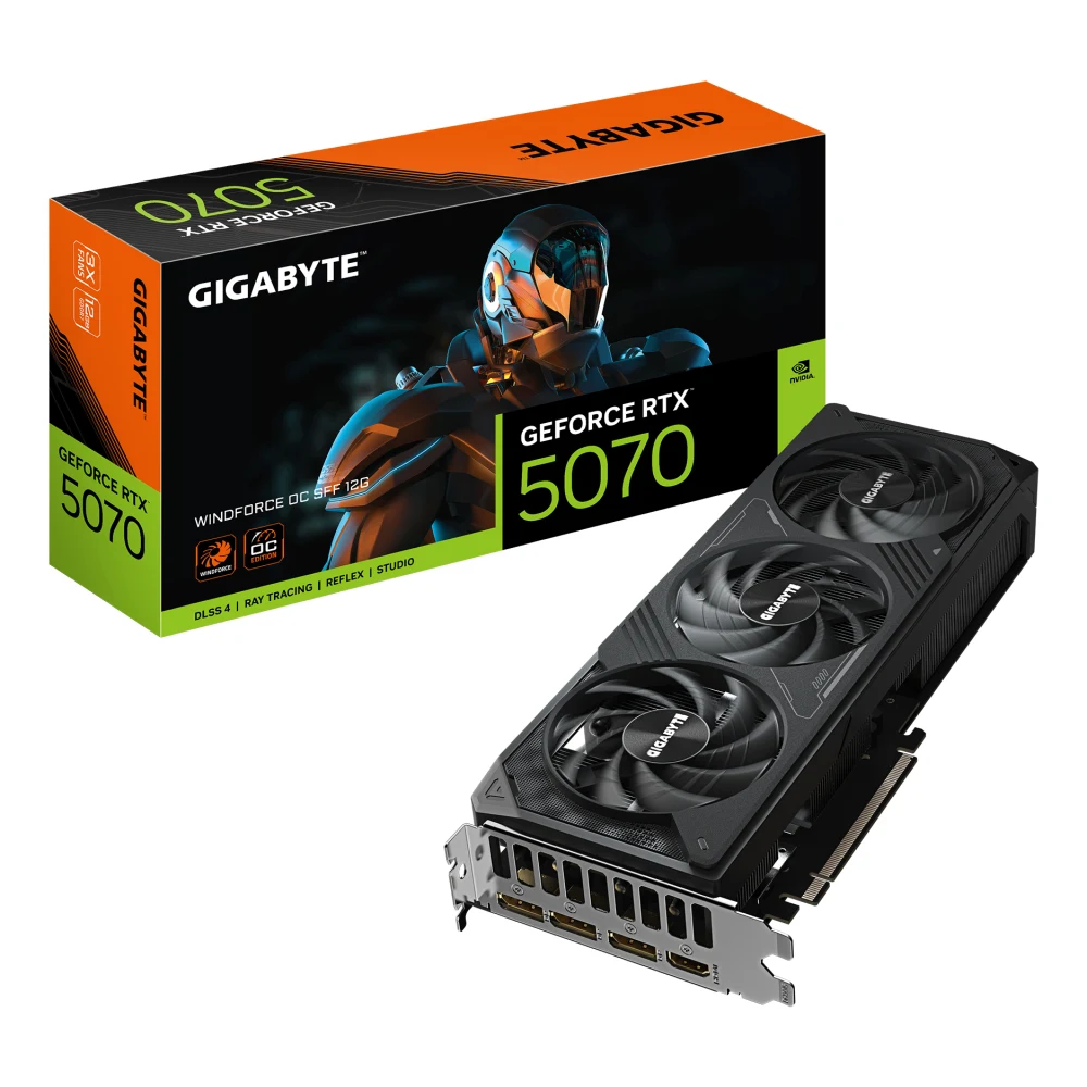 Gigabyte NVIDIA GeForce RTX 5070 WINDFORCE OC SFF 12GB GDDR7 Graphics Card, 6144 CUDA Cores, 2542 MHz Core Clock, Triple Fan, 2x DisplayPorts / 2x HDMI Ports