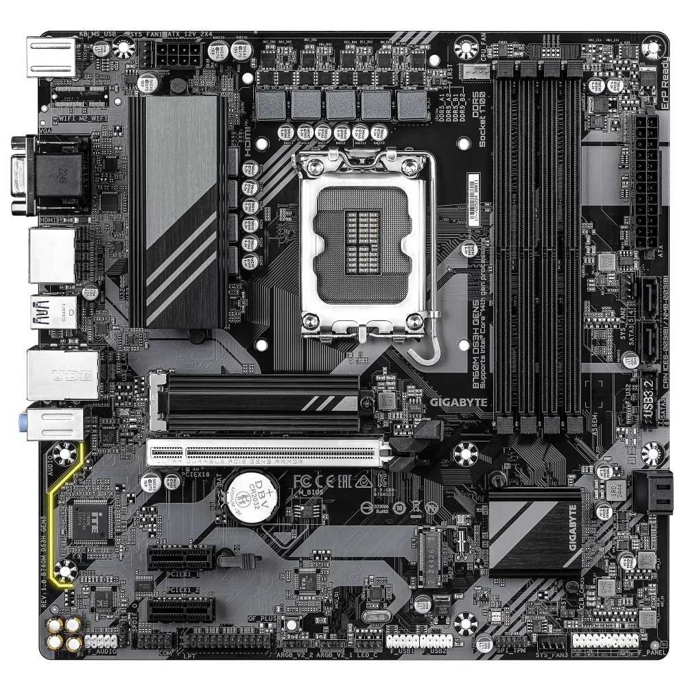 Gigabyte B760M DS3H GEN5 Intel Socket 1700 Motherboard, Micro ATX, 4x DDR5 Slots, 2x M.2 Sockets, 2.5GbE LAN, 1x D-Sub / 1x DisplayPort / 1x HDMI Port